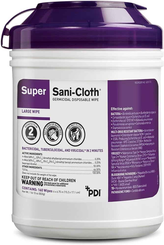 Super Sani-Cloth Germicidal Large Canister Purple Lid 160's