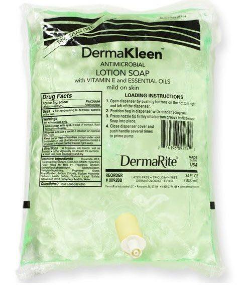 DermaKleen Antimicrobial Lotion Soap, Traditional Bag-N-Box 1000ml. 10/cs