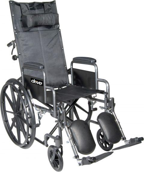 Wheelchair, 18" Full Reclining Back w/ Detachable Full Arms Silver Sport