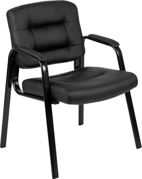 Black Leather Soft Executive Reception Chair w/ Black Metal Frame BIFMA Certified