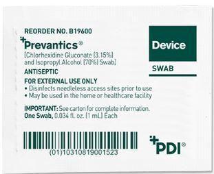 Prevantics Device Chlorhexidine Swab - 100ea/bx