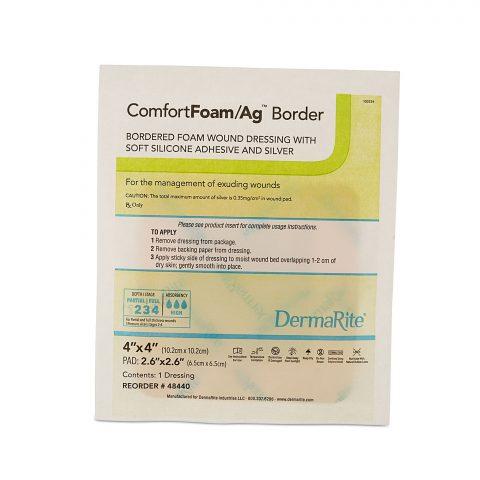 ComfortFoam Border Silver Silicon Foam Ag Dressing 4"x4" 10ea/bx