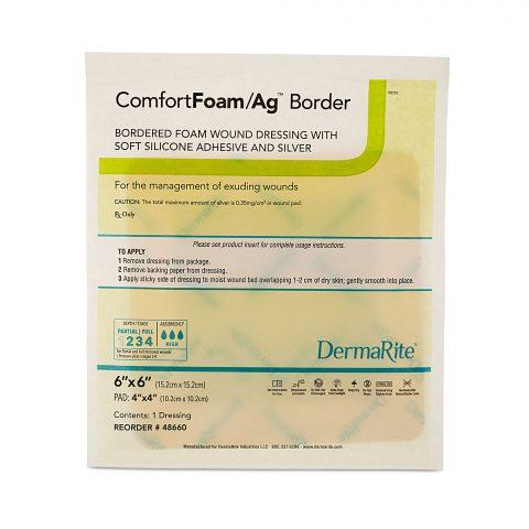 ComfortFoam Border Silver Silicone Foam Ag Dressing 6"x6" 10ea/bx