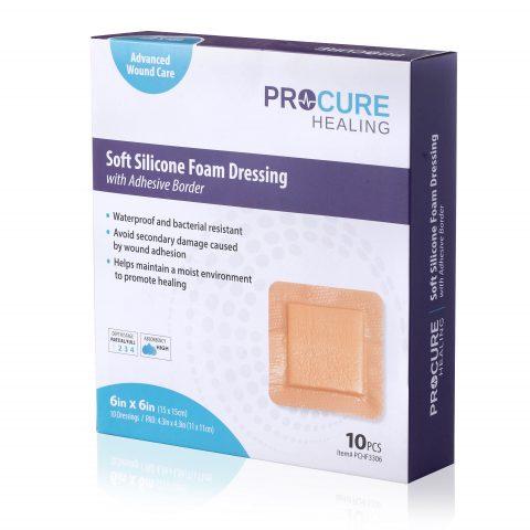 ProCure Foam Soft Silicone Foam Dressing w/Border 6"x 6"