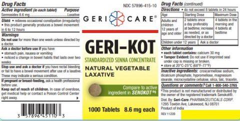 Senna Tabs (Senokot Gen) Vegetable Laxative 1000's